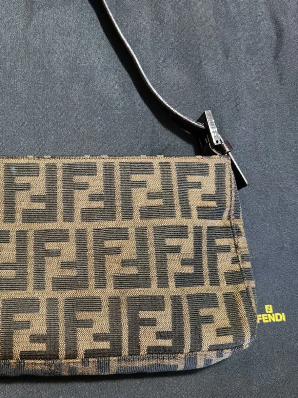 Fendi Zucchino FF Canvas Pochette Shoulder Bag 8BR042 Brown